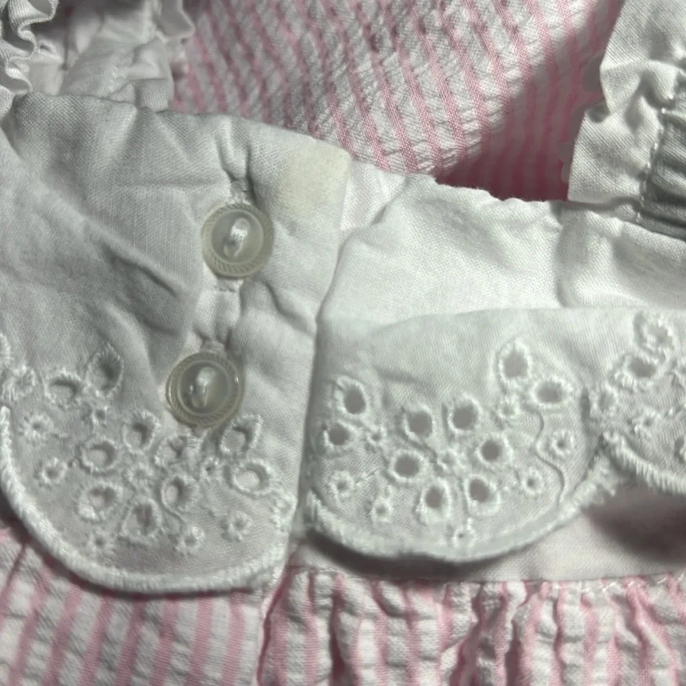 🚼Janie & Jack one piece set pink seersucker 3m to 6m